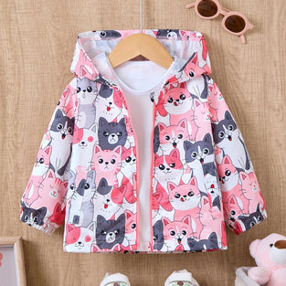 Adorable Cartoon Graphic Hooded Windbreaker