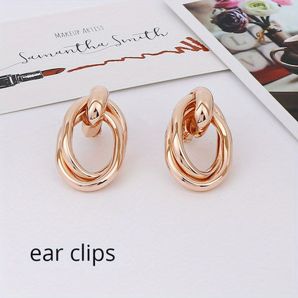 1pair Clip On Earrings Tangled Circle Design Steel Earrings Classic Style Jewelry Trendy Gift For Women