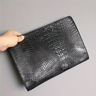 1pc Men's New Crocodile Pattern Clutch Bag, Casual Fashion Envelope Bag, Simple File Handbag