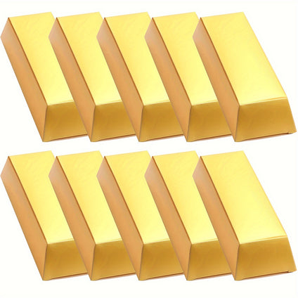 10pcs Golden Bars Fake Golden Bar Gift Box Golden Foil Treasure Brick Paper Box Golden Party Favor Boxes Pirate Theme Party Supplies For Graduation Party Birthday Candy Treats Crafts Decorations