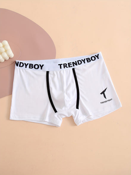 3PCS Men's Cotton Solid Color Comfortable Boxer Briefs - Fashion Letter Print, Sports Breathable Men's Underwear