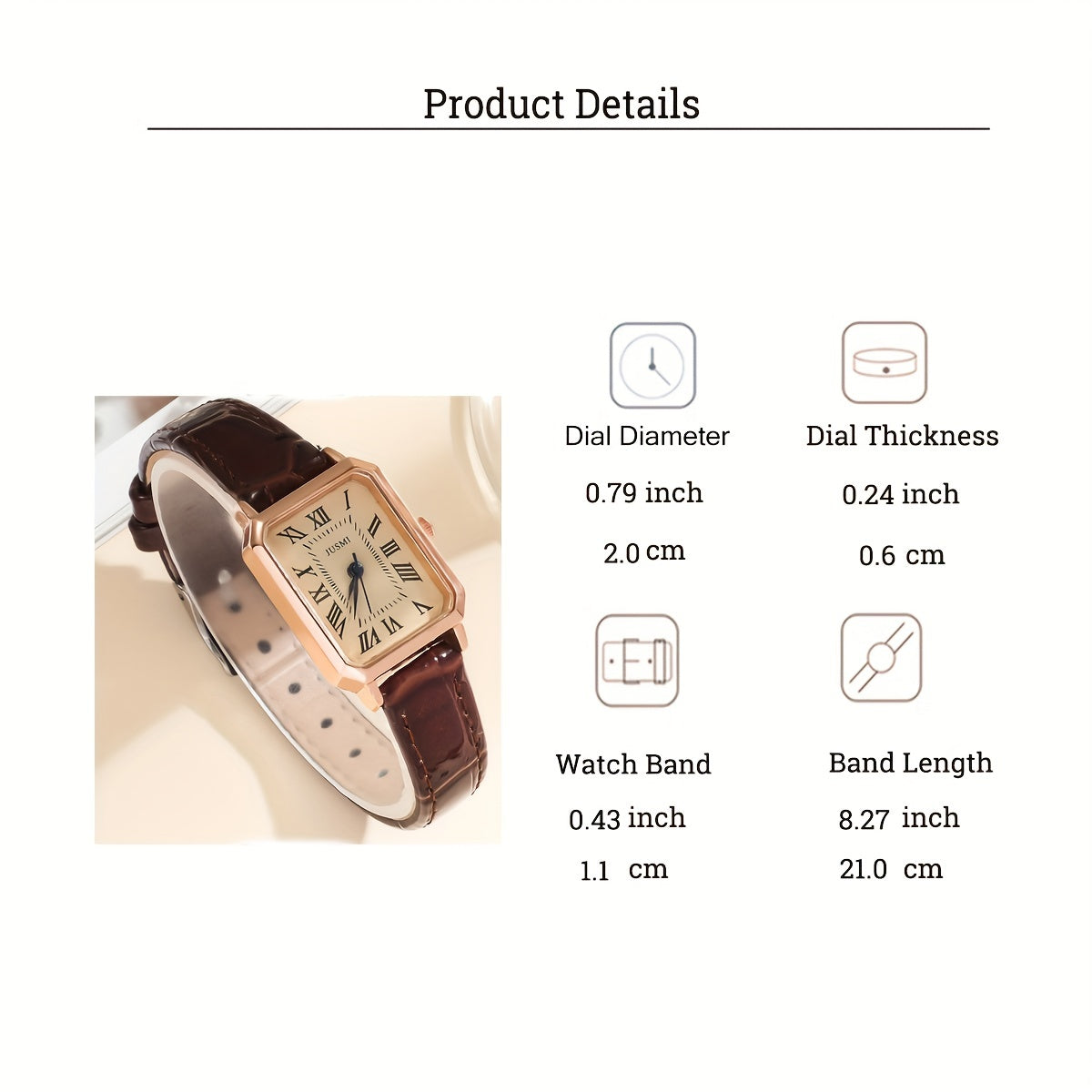 Rome Fashion Analog Retro PU Leather Wrist Watch for Women - Casual Rectangle Pointer Quartz Watch