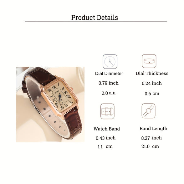 Rome Fashion Analog Retro PU Leather Wrist Watch for Women - Casual Rectangle Pointer Quartz Watch