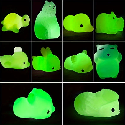 12pcs Mochi Squish Toys, Mini Glow-in-the-Dark Animal Squishies, Random Cat Designs - Perfect Kids Party Favors And Bag Stuffers