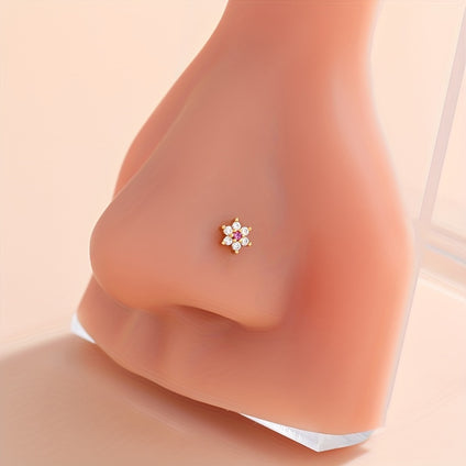 1pc Mini Flower Nose Stud Nail Ring Inlaid Shiny White Zircon Minimaist Body Piercing Jewelry