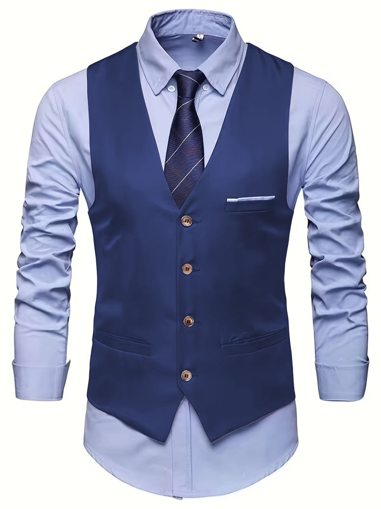 Men's Casual Retro Style Solid Color V-Neck Smart Suit Vest: The Perfect Waistcoat for Dinner Suit Match