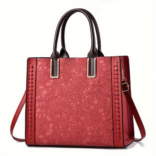 New Flower Pattern Solid Color Square Satchel Bag, Lightweight Casual Top Handle Commuter Bag For Women