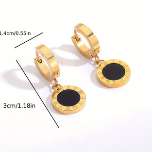 Simple Hoop Earrings With Tiny Round Pendant Stainless Steel Plated Jewelry Elegant Vintage Style For Women Daily Casual