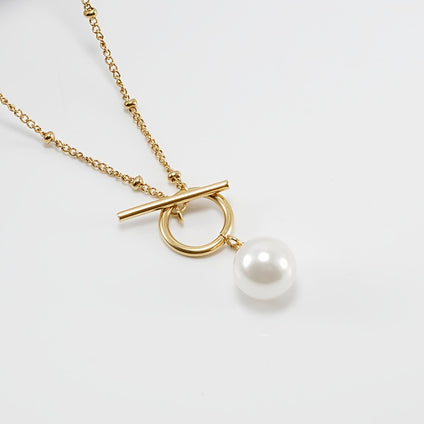 Chic French Chain Necklace with Pearl Pendant for Women