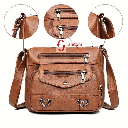 1pc Simple Vintage Business Crossbody Bag, Multi-Pocket Fashion PU Leather Shoulder Bag