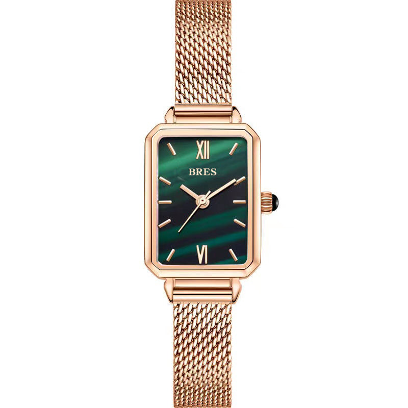 Golden Green Stone Vintage Women's Watch: Classic Bling for Fashion Ladies