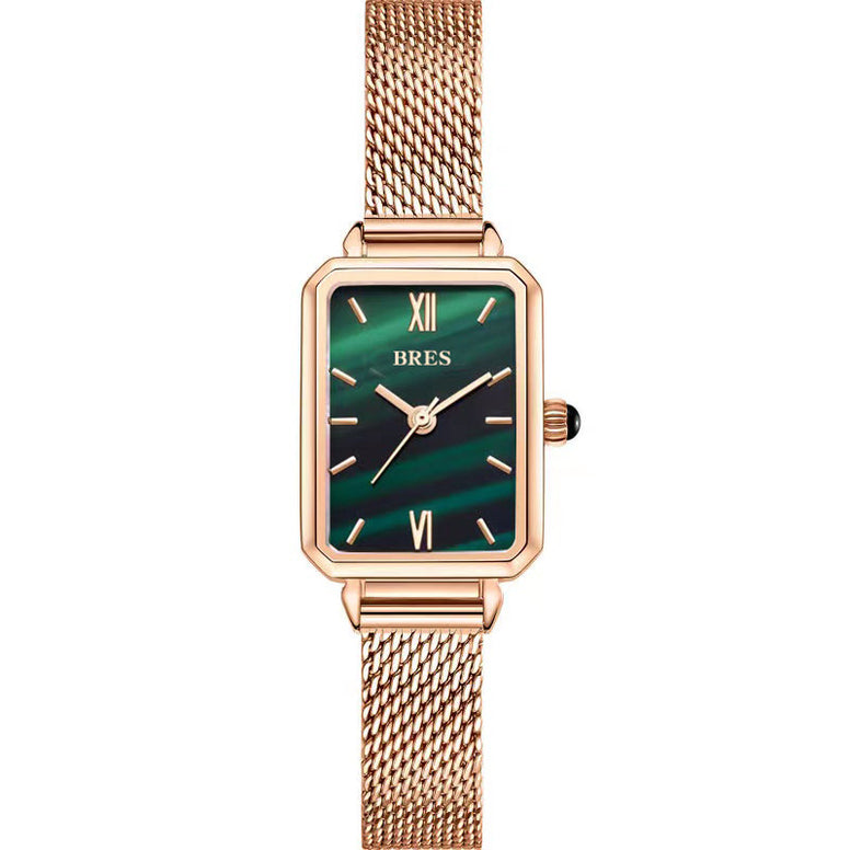 Golden Green Stone Vintage Women's Watch: Classic Bling for Fashion Ladies