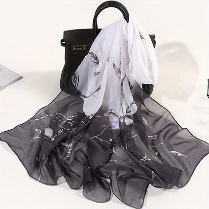 50.01cm×150.01cm Thin Chiffon Scarf Hummingbird Pansies Shawl Sunscreen Windproof Head Wrap Travel Beach Towel Casual Hair Accessories