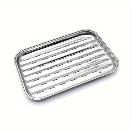 1pc, BBQ Pan, Rectangular Stainless Steel Meat And Vegetable Grill Plate With Holes, Camping Outdoor Barbecue Accessories, Multipurpose Food Utensils, Fish Chicken Barbecue Plate, Outdoor Camping Picnic Hiking, Cookware Barbecue Tool Accessories