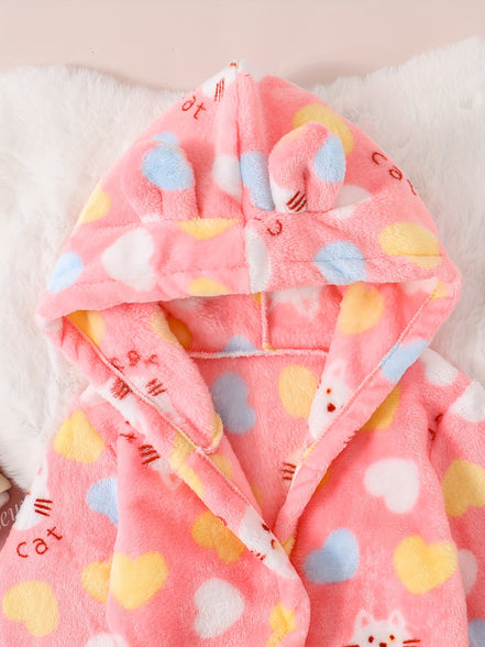 2023 New Flannel Children's Cute Animal Pattern Allover Hooded Bathrobe: Adorable Home Clothes for Boys and Girls