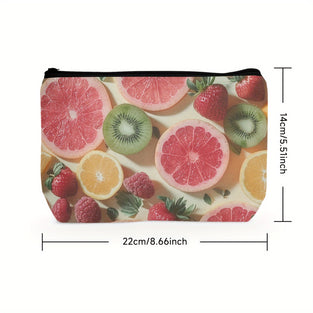 1pc Cosmetic Bag For Women, Dacron Toiletry Bag, Aesthetic Ladies Hand Bag Pencil Case, Fruit Make Up Organizer With Zipper