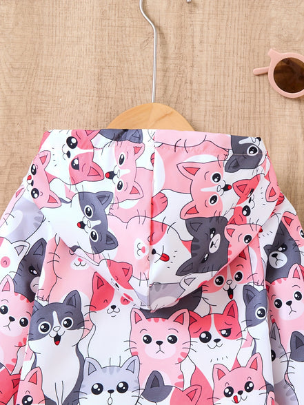 Adorable Cartoon Graphic Hooded Windbreaker