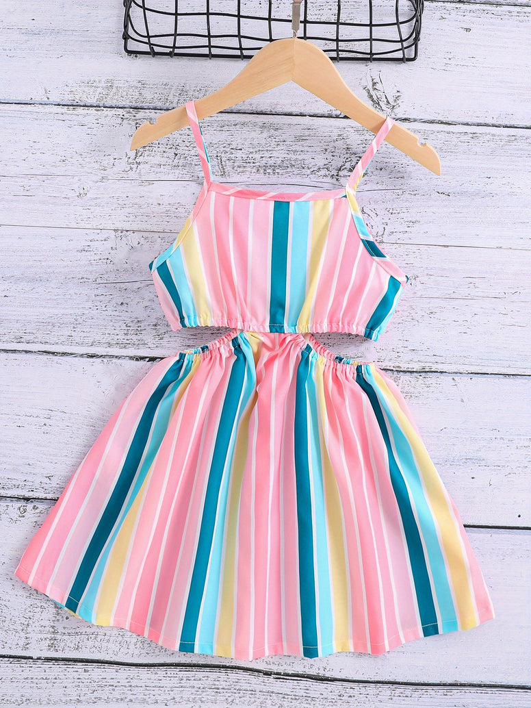 Summer Breeze: Girls' Striped Cut-Out Dress for Sunny Days