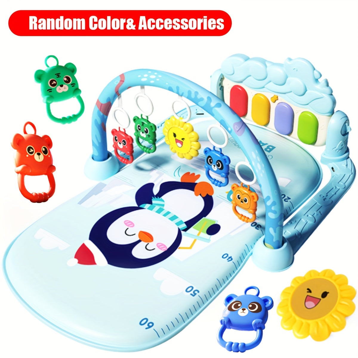 Musical Baby Activity Mat Soft Tummy Time Play mat with Hanging Toys