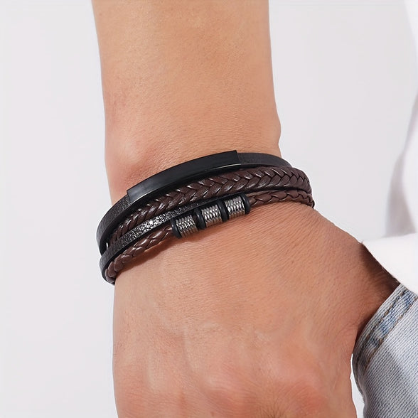 Men's Vintage Woven Multi-Layer Magnetic Buckle Bracelet - Stylish Hand Accessories