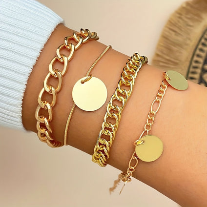 Punk Style Gold Plated Chain Bracelet Set for Women