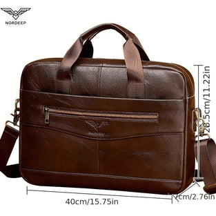 1pc Cowhide Briefcase, Multi-functional Fashion Casual Crossbody Bag, Large Capacity Business Handbag