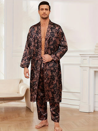 Super Stylish Men's Vintage Floral Robe Set: Must-Have Nightgowns for Spring, Summer, Fall