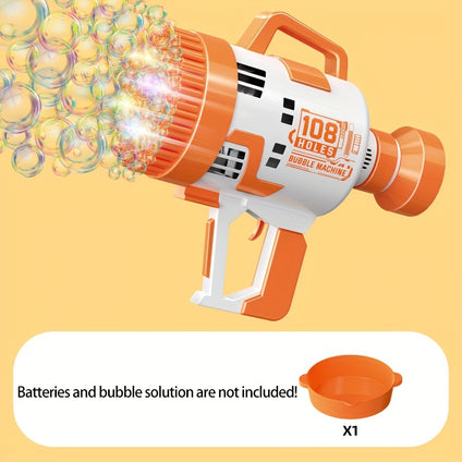 108 Holes Super Strong Bubble Spitting Rocket Cartridge Bubble Machine, LED Light Bubble Gun, Two Colors Available, Outdoor Party Water Play Toys(Not Include Battery And Bubble Liquid)