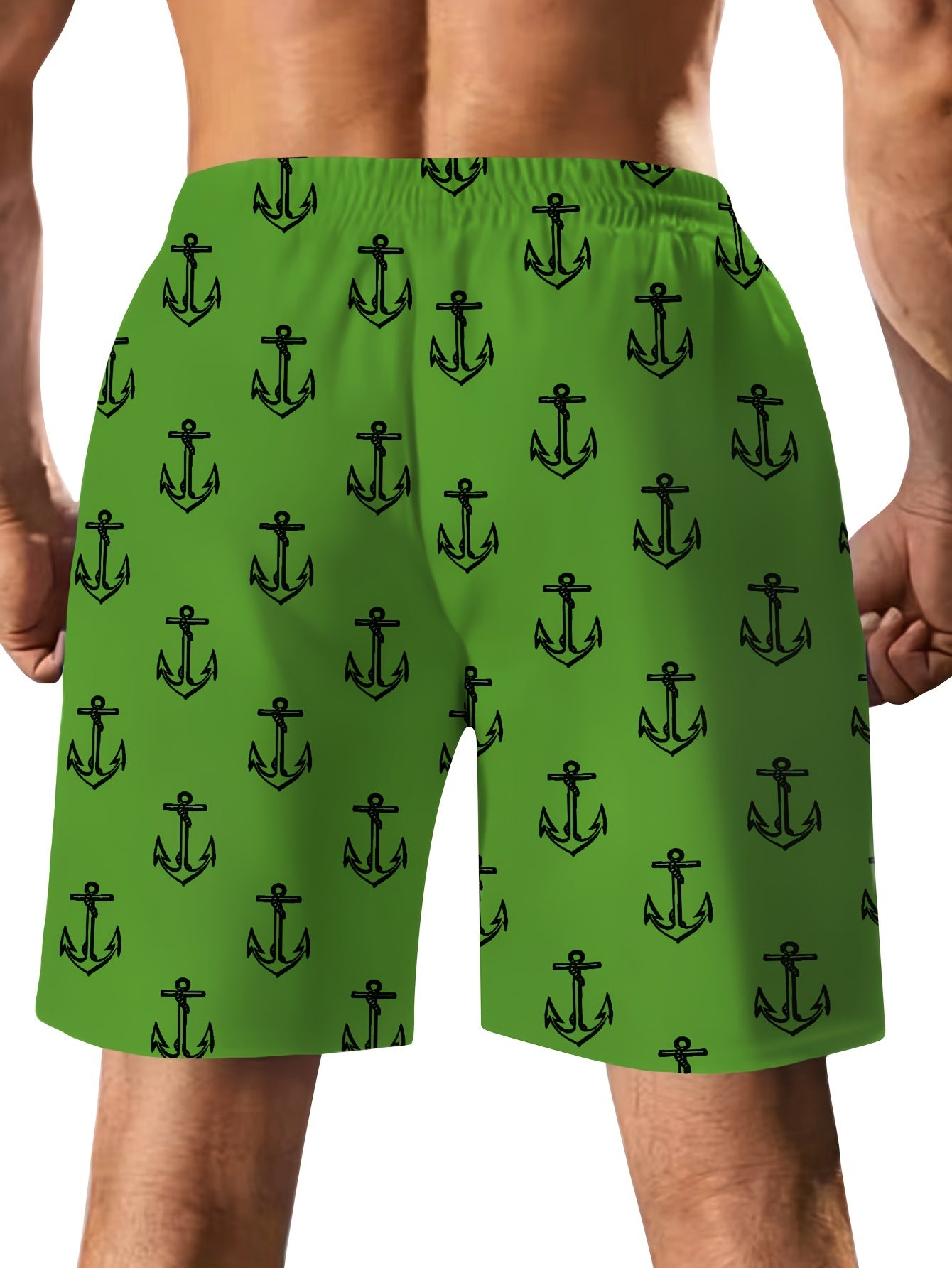 Men's Trendy Hawaiian Anchor Print Swim Shorts for Summer Fun