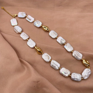 Flat Baroque Pearl Necklace with Adjustable Buckle  Perfect Gift