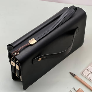 1pc Men's Fashion Vintage Clutch Bag, Double Zipper Large Capacity Multi-card Slots Business Handbag