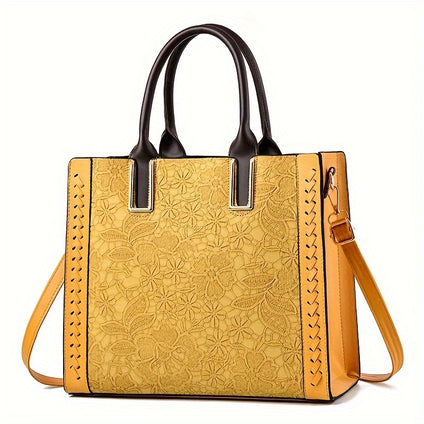 New Flower Pattern Solid Color Square Satchel Bag, Lightweight Casual Top Handle Commuter Bag For Women