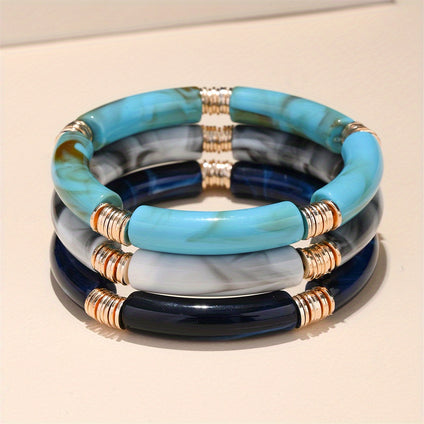 3pcs/Set Jelly Color Strand Bracelets, Bohemian Style Long Tube Beads Wrap Bracelets Bangles Party Dress Accessories