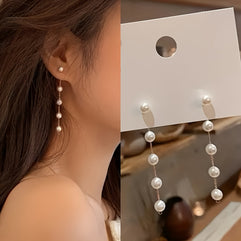 Japanese & Korean Style Faux Pearl Dangle Earrings: Trendy Wedding Jewelry for Women