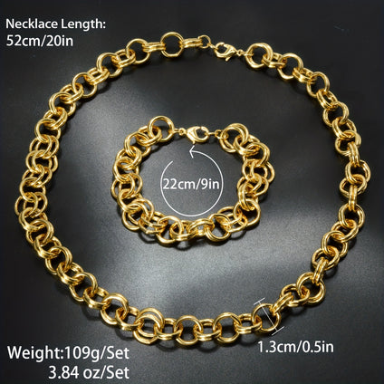 18k Gold Plated Hip Hop Style Jewelry Set for Men and Women