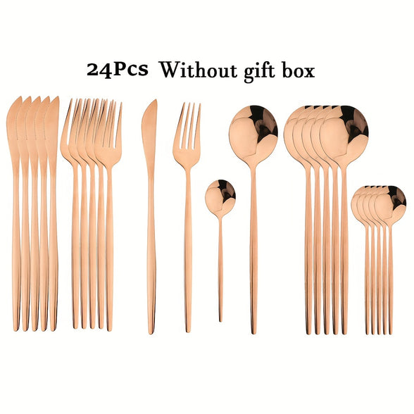 Stainless Steel Cutlery Set with Reflective Polished Finish in Elegant and Modern Design 24 Pieces