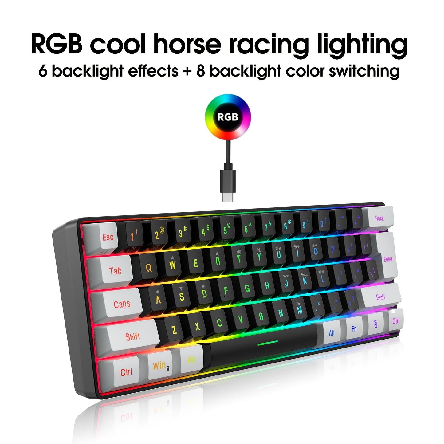 Ultra-Compact 61-Key Wired Gaming Keyboard with RGB Backlit