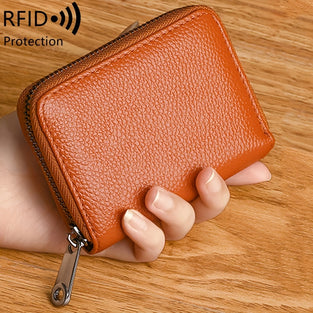 Head Layer Genuine Cowhide Leather Wallet, Zipper Around Credit Card Holder, Portable Clutch Coin Purse With Multi Card Slots