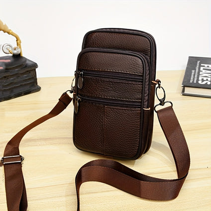 1pc Men's Simple Casual Genuine Leather Crossbody Bag, Outdoor Top Layer Cowhide Waist Bag