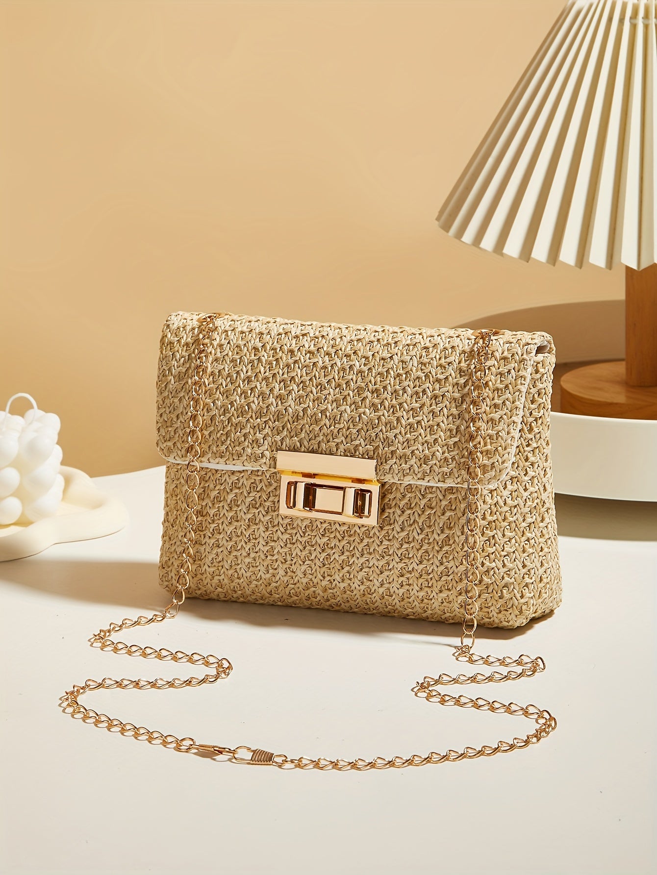 Stylish Women's Straw Crossbody Bag: Chic Design with Detachable Chain Strap and Phone Pocket