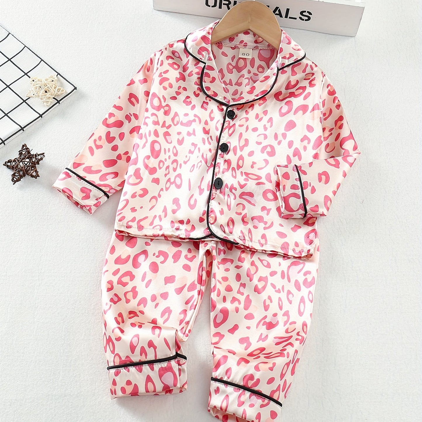 Leopard Lapel: Toddler Girls 2-Piece Pajama Sets for Spring & Autumn