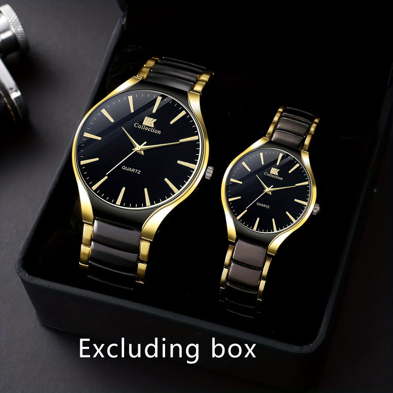 Golden Black Classic Business Quartz Watches: Perfect Couple Gift Set