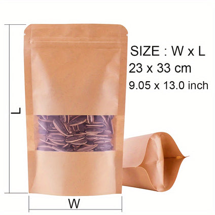 100pcs Kraft Paper Bags With Clear Window, Self-Sealing Pouches, Retail Packaging, Party Favors Bags, Gift Bags, Food Storage Paper Pouches, Food Packaging Supplies