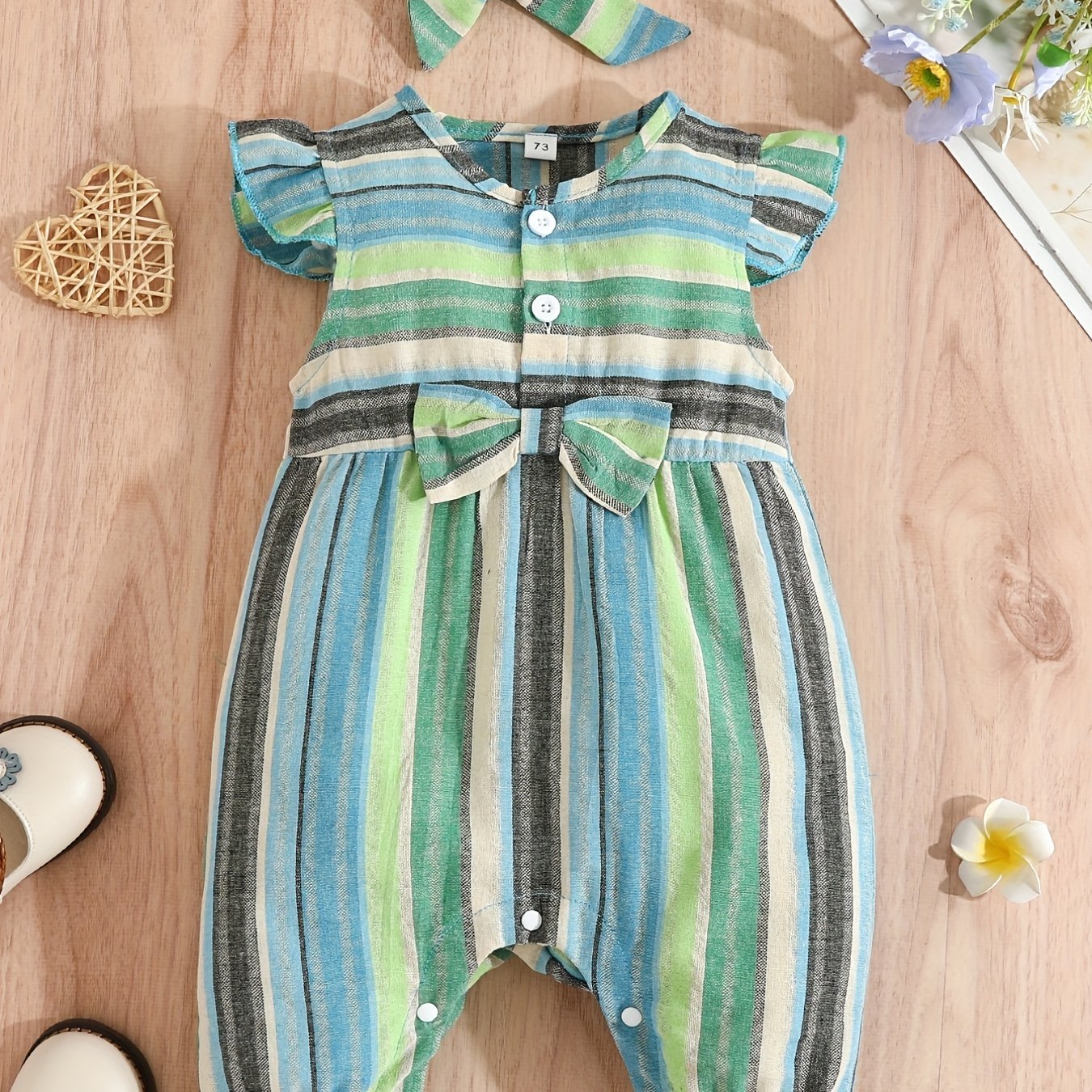 Adorable Baby Girls Casual Striped Romper with Bow Set for Summer Fun