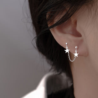 Star Double Ear Hole Dangle Earrings Chain Tassel Earrings Jewelry Double Piercing Drop Earrings For Women