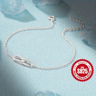 1pc 925 Sterling Silver Double Ring Thin Chain Bracelet Inlaid Shiny Zircon Simple Hand Chain For Lovers Family