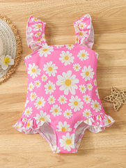 Adorable Daisy Print Girls' One-Piece Swimsuit