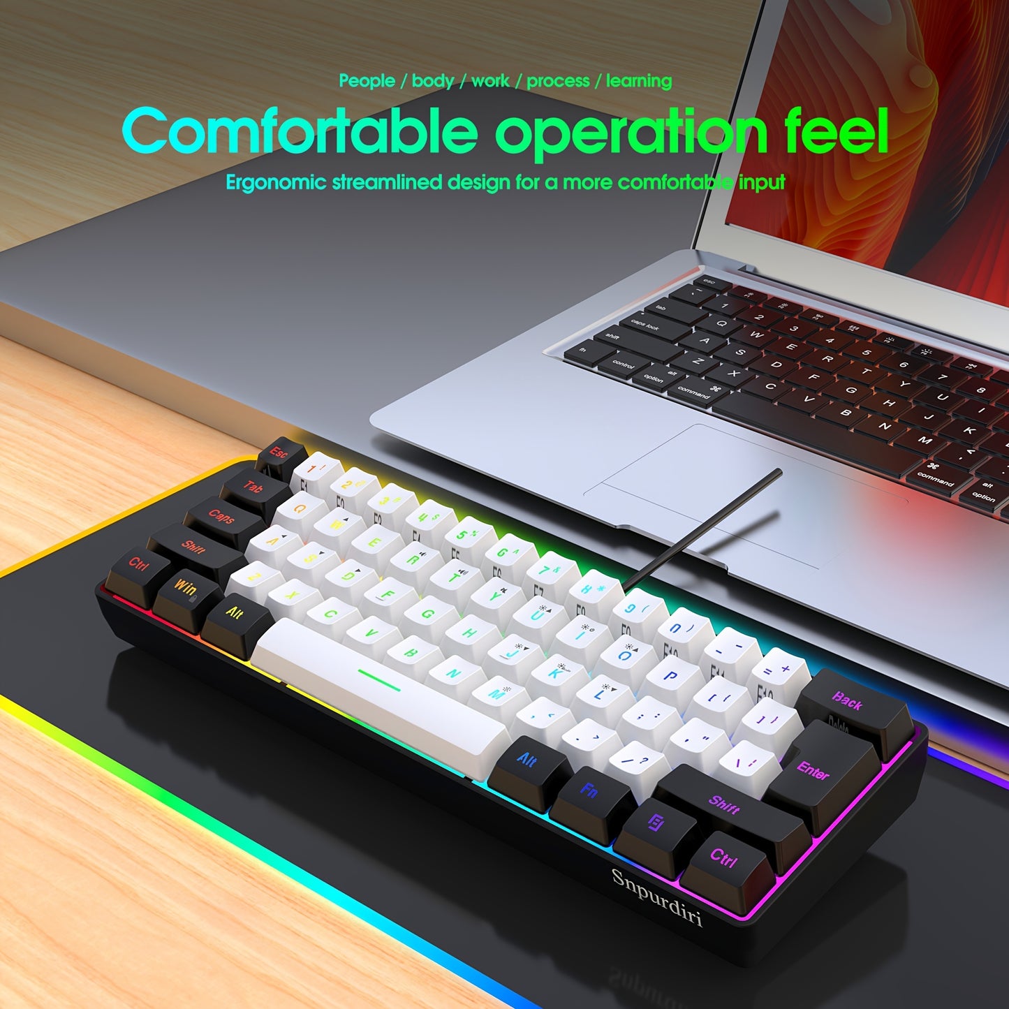 Ultra-Compact 61-Key Wired Gaming Keyboard with RGB Backlit