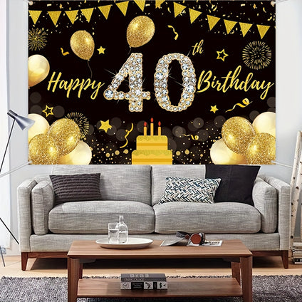 1pc, Happy 40th Birthday Backdrop, Bling Happy Birthday Backdrop Banner Perfect For Photoshoot And Holiday Decoration Background Decorative Banner Studio Photoshoot, Holiday Accessory, Birthday Party Supplies, Room Decor, Home Decor