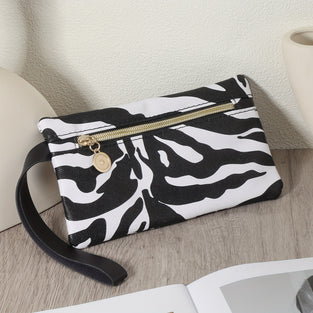 Double Zipper Clutch Purse, Solid Color Long Wallet, Small Wrist Bag For Coin Key Phone